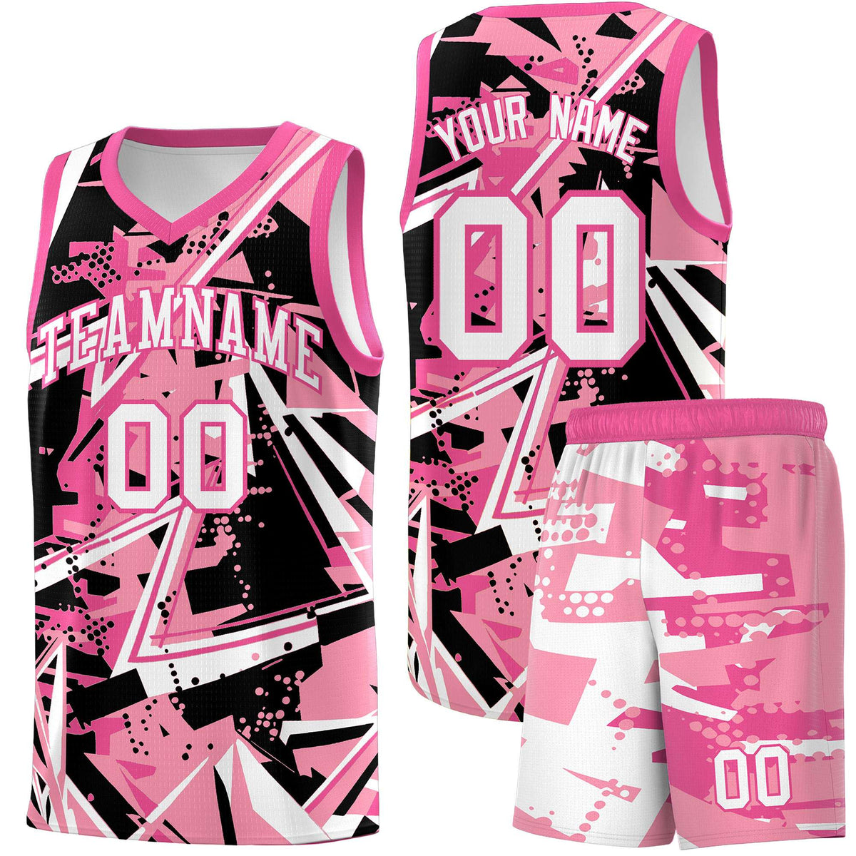 Custom Youth Basketball Jerseys Light Pink Rose Red Abstract Graffiti Personalized Team Name &amp; Number