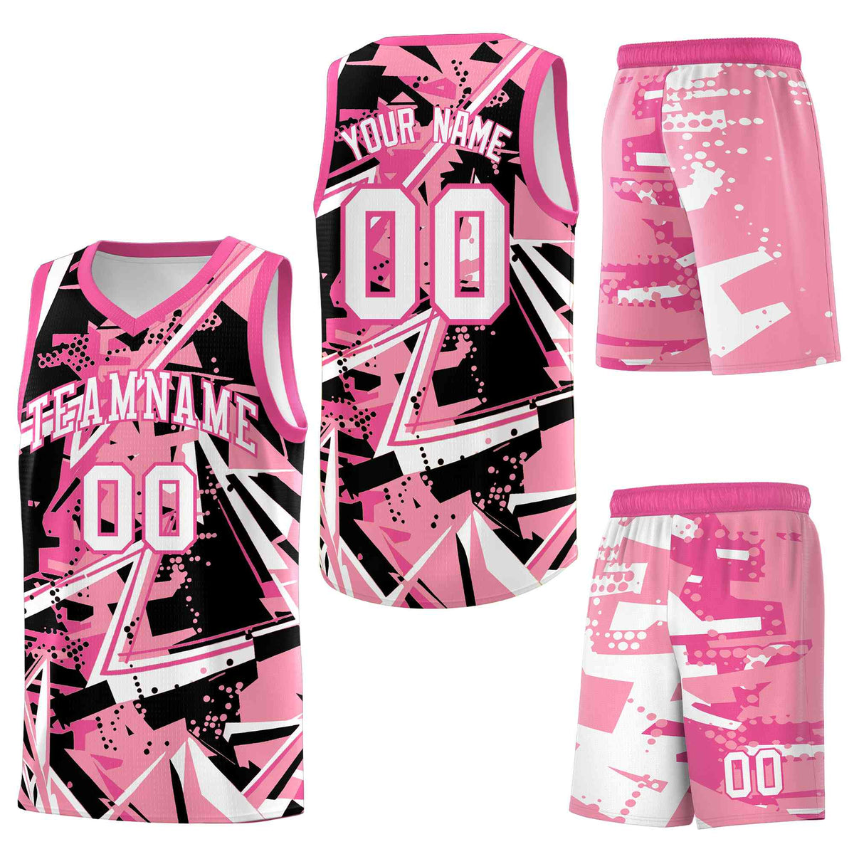 Custom Youth Basketball Jerseys Light Pink Rose Red Abstract Graffiti Personalized Team Name &amp; Number