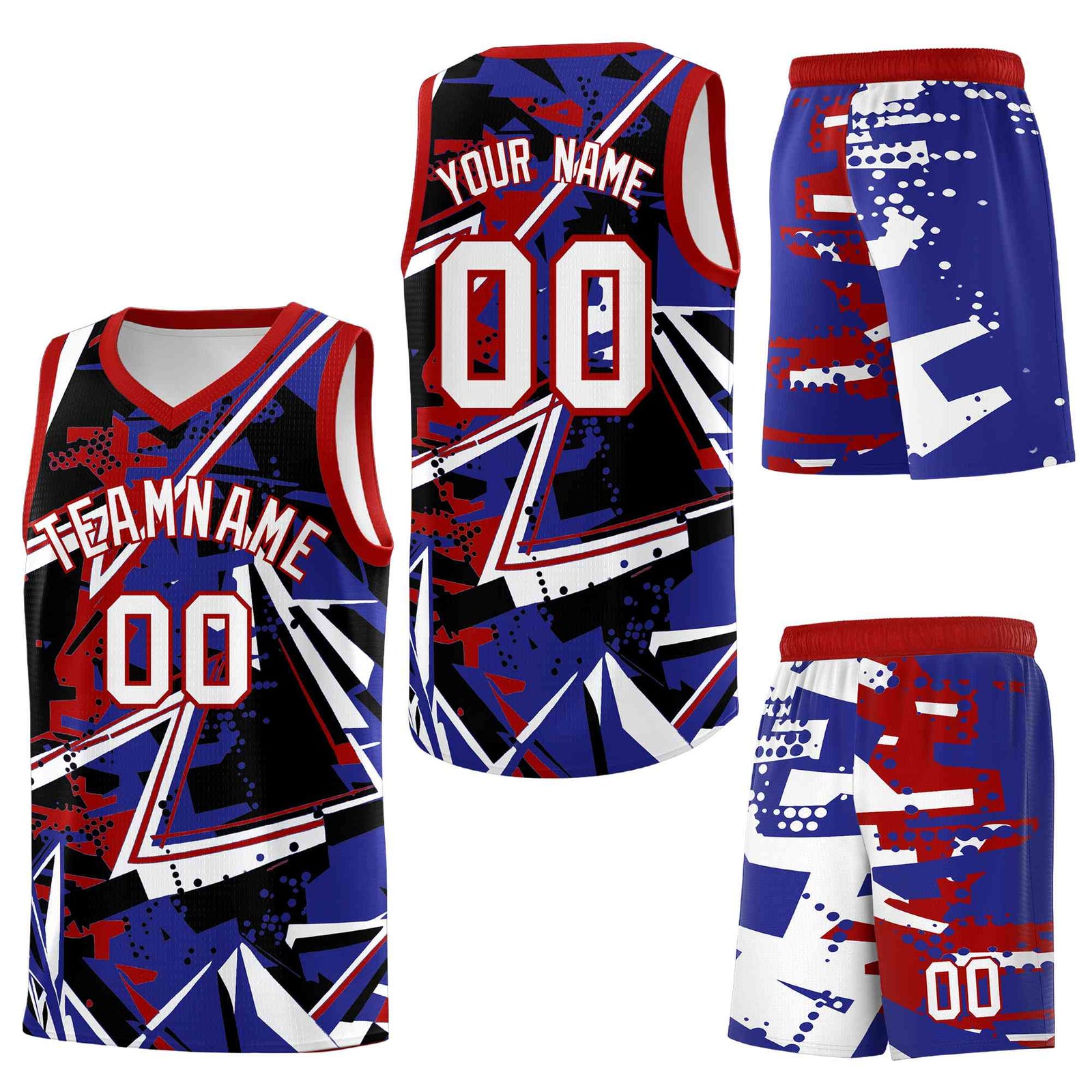 Custom Youth Basketball Jerseys Royal Red Abstract Graffiti Urban Style Personalized Uniform