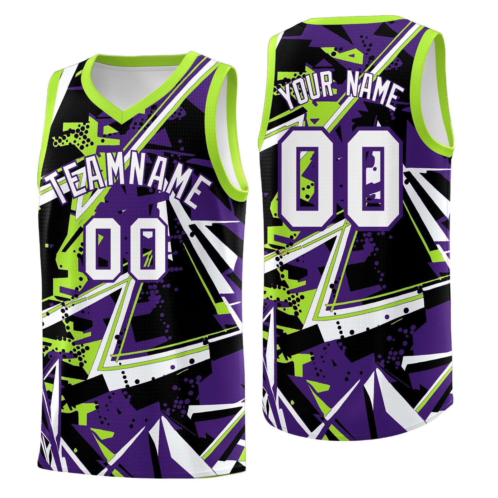 Custom Youth Basketball Jerseys Purple Neon Green Abstract Graffiti Personalized Team Name & Number