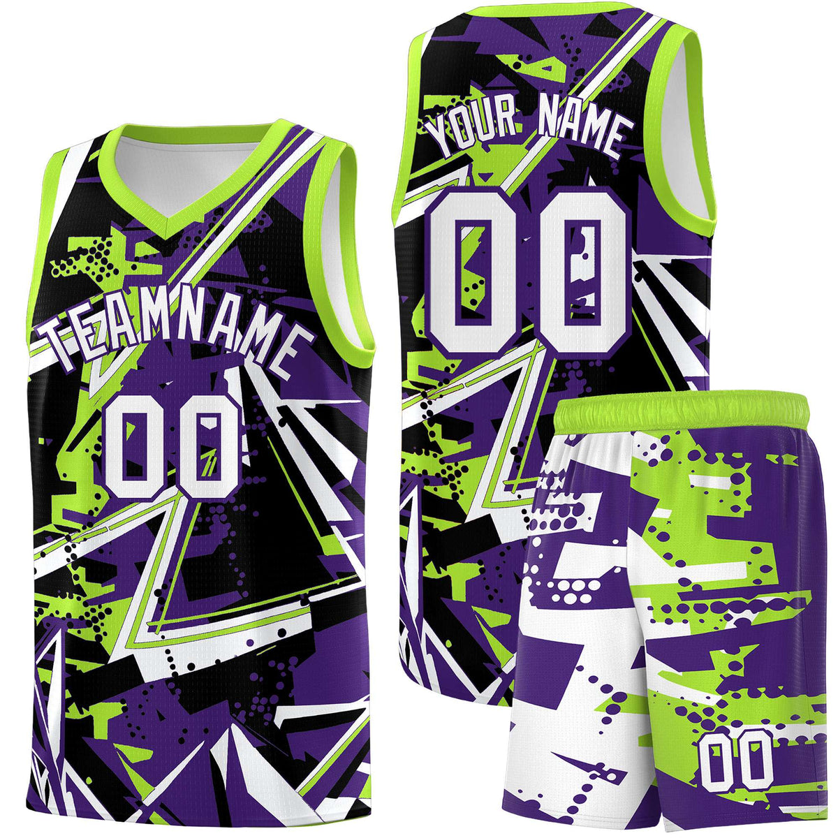 Custom Youth Basketball Jerseys Purple Neon Green Abstract Graffiti Personalized Team Name &amp; Number
