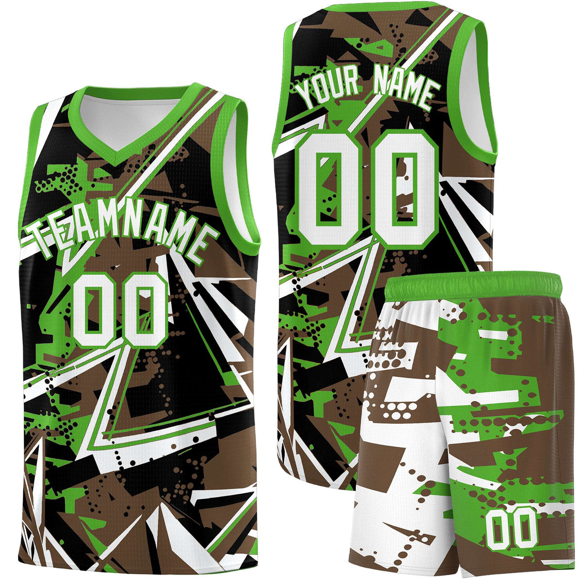 Custom Youth Basketball Jerseys Light Brown Light Green Abstract Graffiti Personalized Street Style Uniform