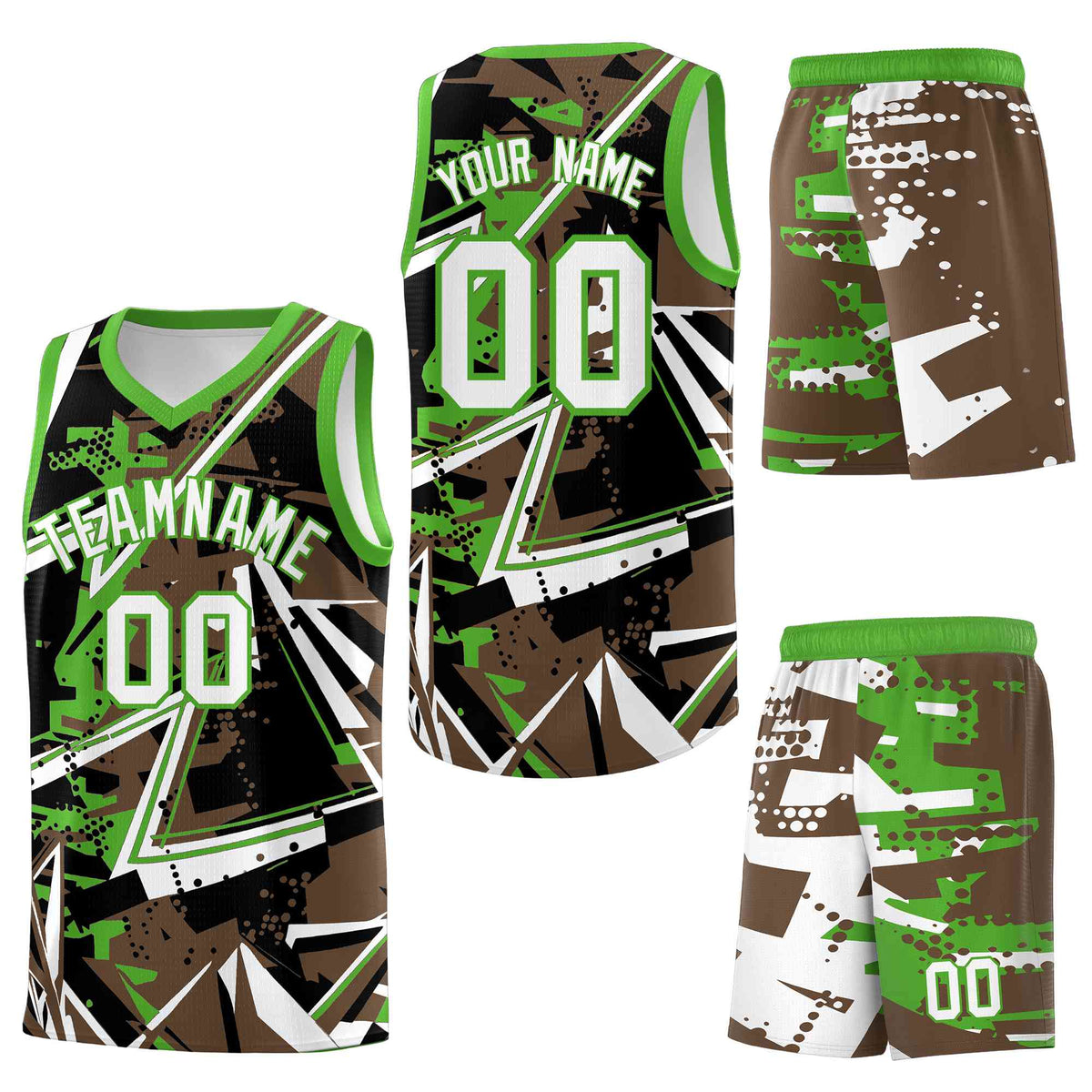 Custom Youth Basketball Jerseys Light Brown Light Green Abstract Graffiti Personalized Street Style Uniform