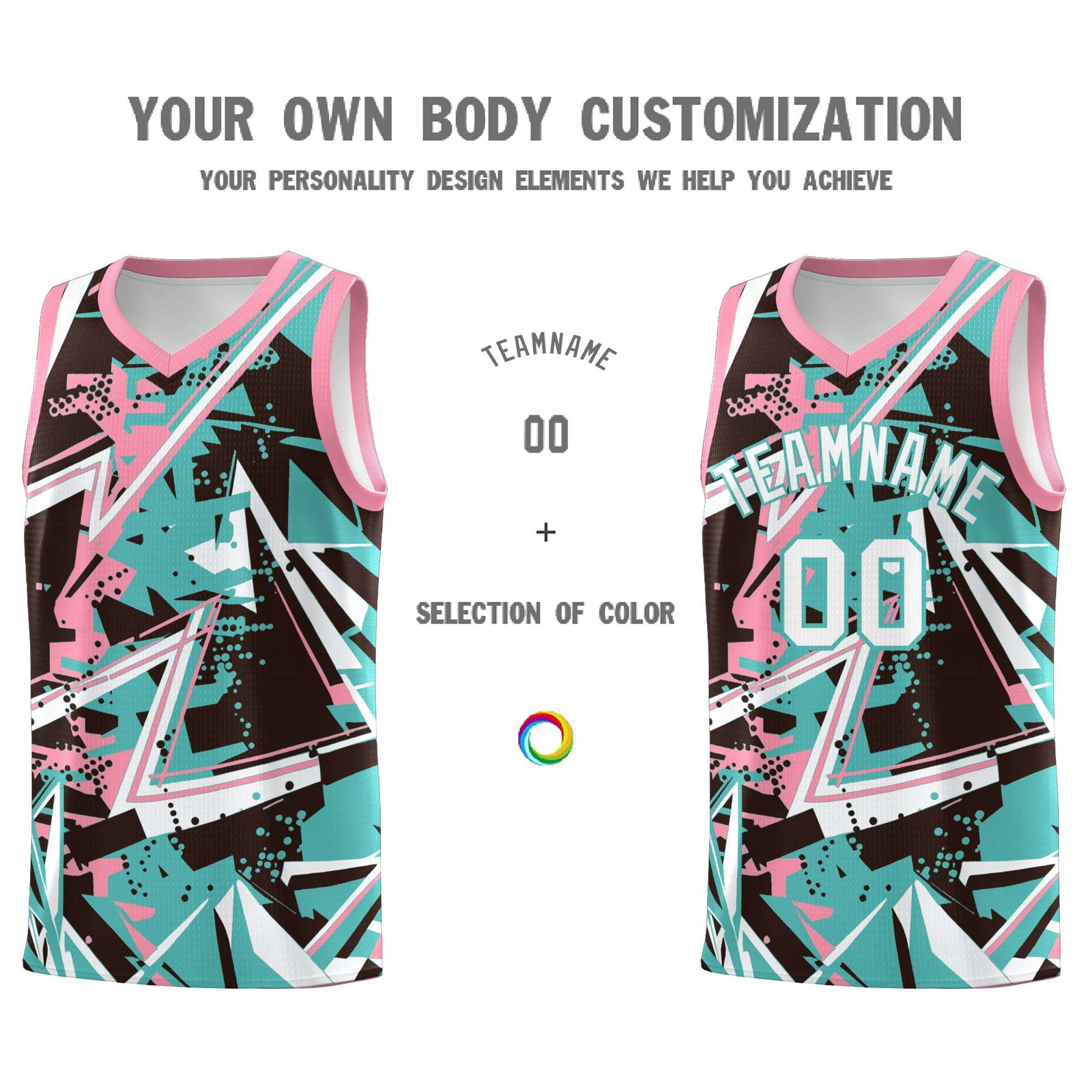 Custom Youth Basketball Jerseys Teal Pink Abstract Graffiti Urban Style Personalized Uniform