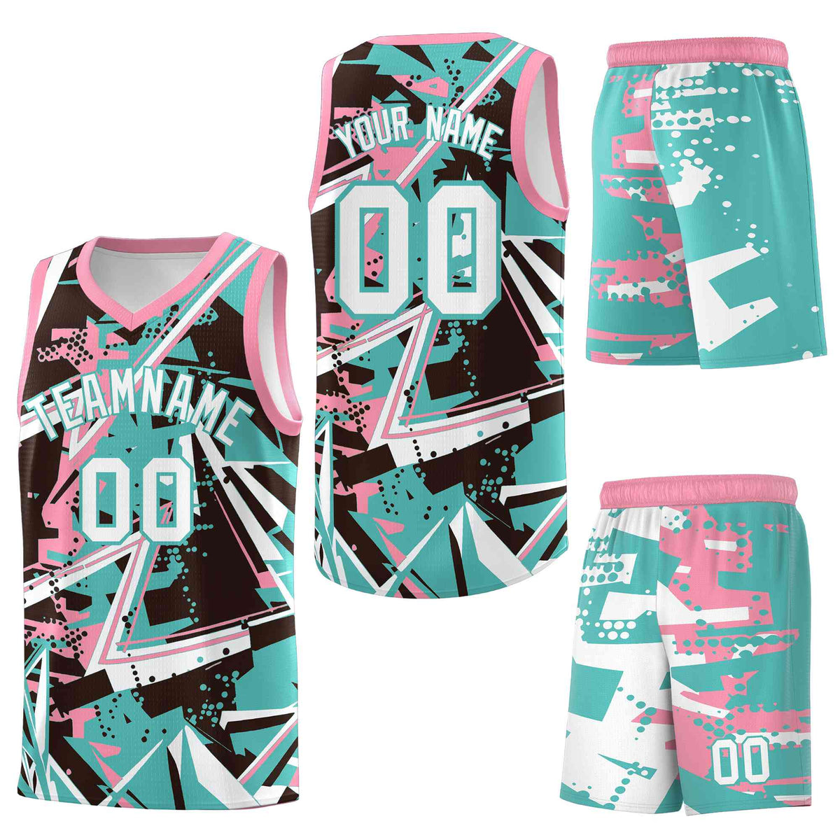 Custom Youth Basketball Jerseys Teal Pink Abstract Graffiti Urban Style Personalized Uniform