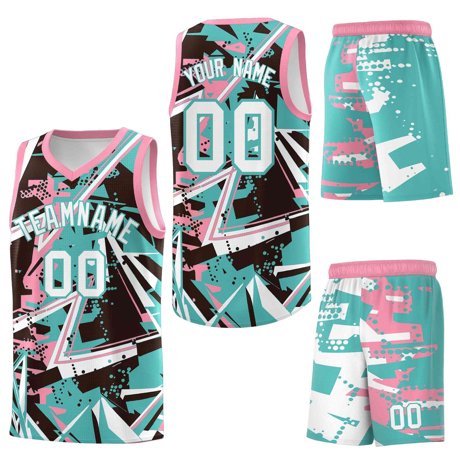 Custom Youth Basketball Jerseys Teal Pink Abstract Graffiti Urban Style Personalized Uniform