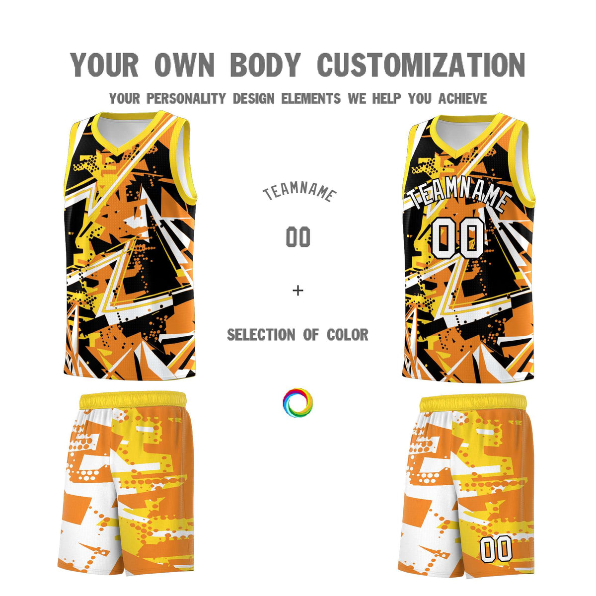 Custom Youth Basketball Jerseys Orange Gold Abstract Graffiti Personalized Street Style Uniform