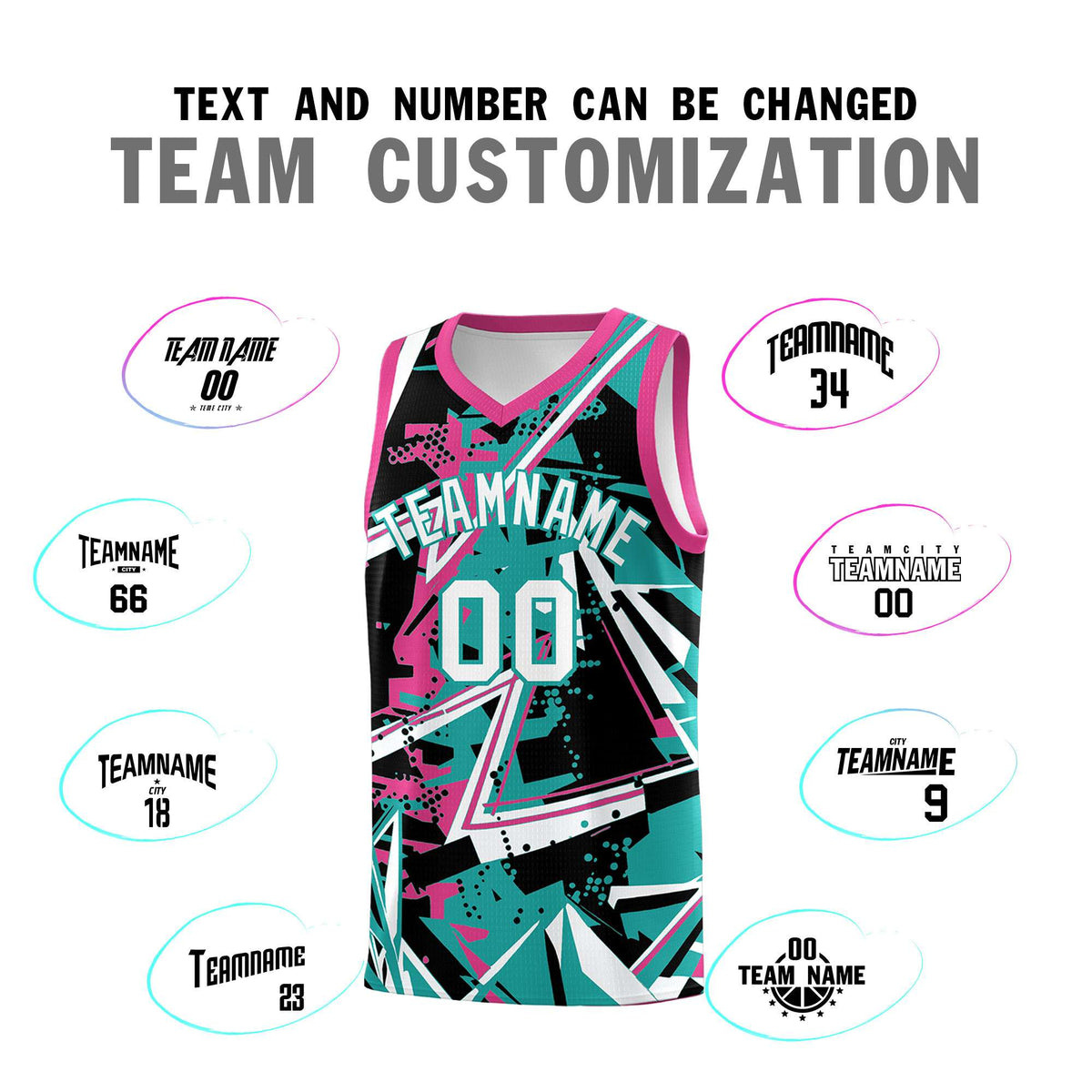 Custom Youth Basketball Jerseys Aqua Rose Red Abstract Graffiti Urban Style Personalized Uniform