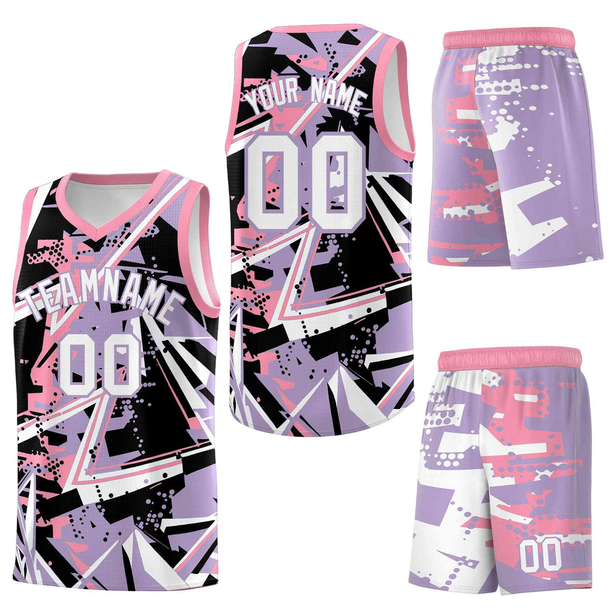 Custom Youth Basketball Jerseys Light Purple Pink Abstract Graffiti Personalized Team Name &amp; Number