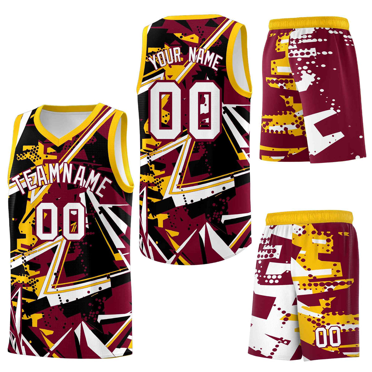 Custom Youth Basketball Jerseys Crimson Yellow Abstract Graffiti Urban Style Personalized Uniform