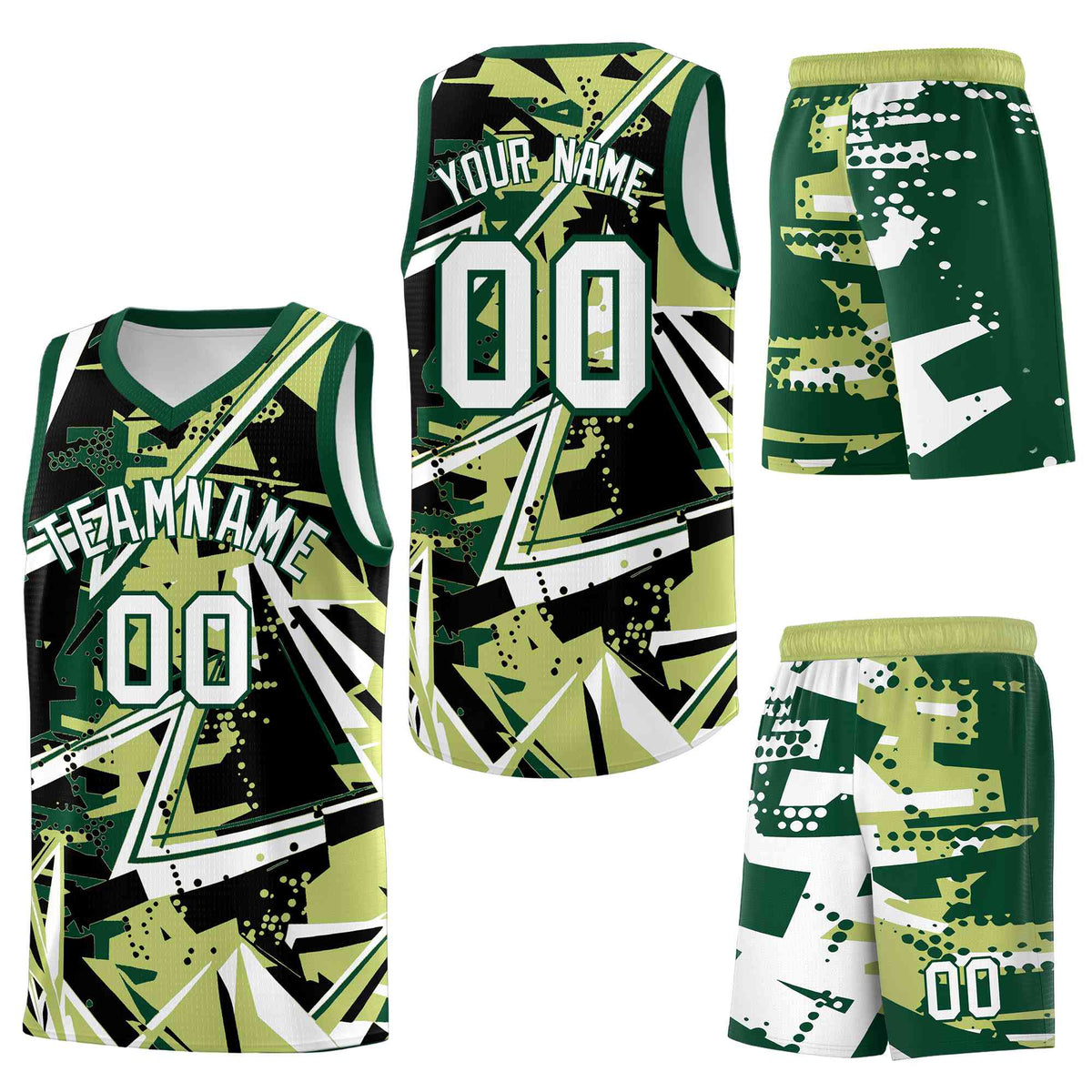 Custom Youth Basketball Jerseys Champagne Kelly Green Abstract Graffiti Urban Style Personalized Uniform