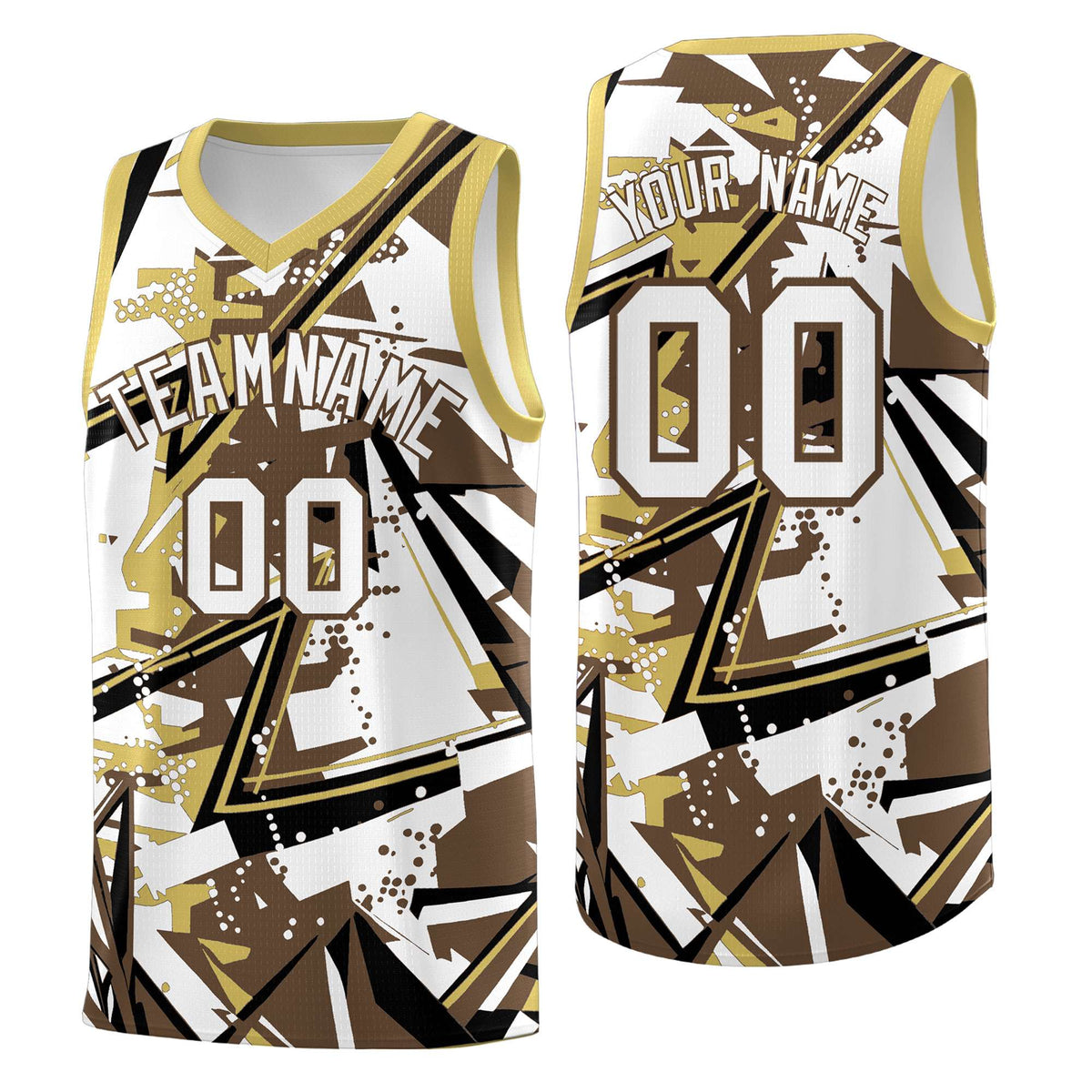 Custom Youth Basketball Jerseys Light Brown Old Gold Abstract Graffiti Personalized Team Name &amp; Number