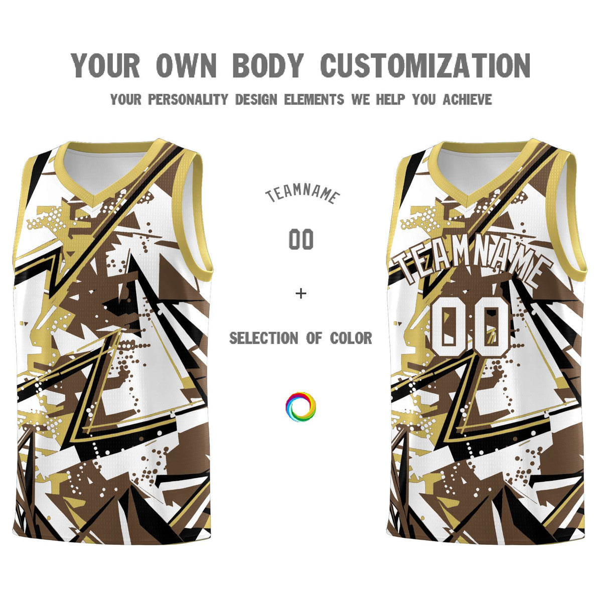 Custom Youth Basketball Jerseys Light Brown Old Gold Abstract Graffiti Personalized Team Name &amp; Number