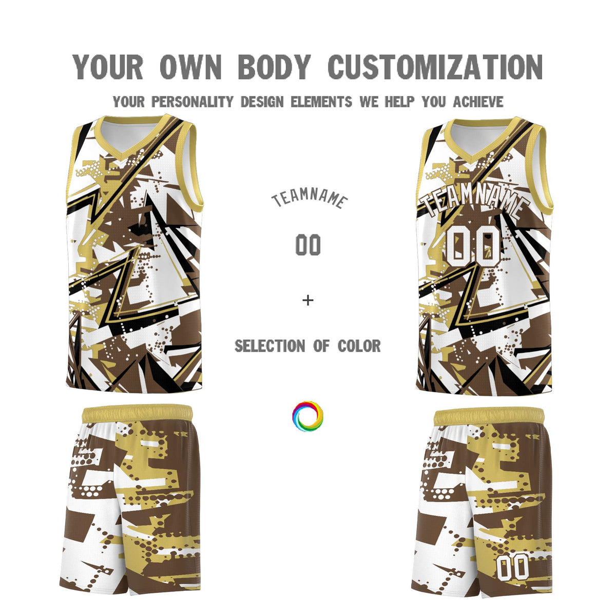 Custom Youth Basketball Jerseys Light Brown Old Gold Abstract Graffiti Personalized Team Name &amp; Number