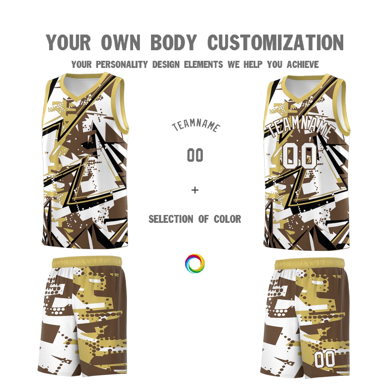 Custom Youth Basketball Jerseys Light Brown Old Gold Abstract Graffiti Personalized Team Name & Number