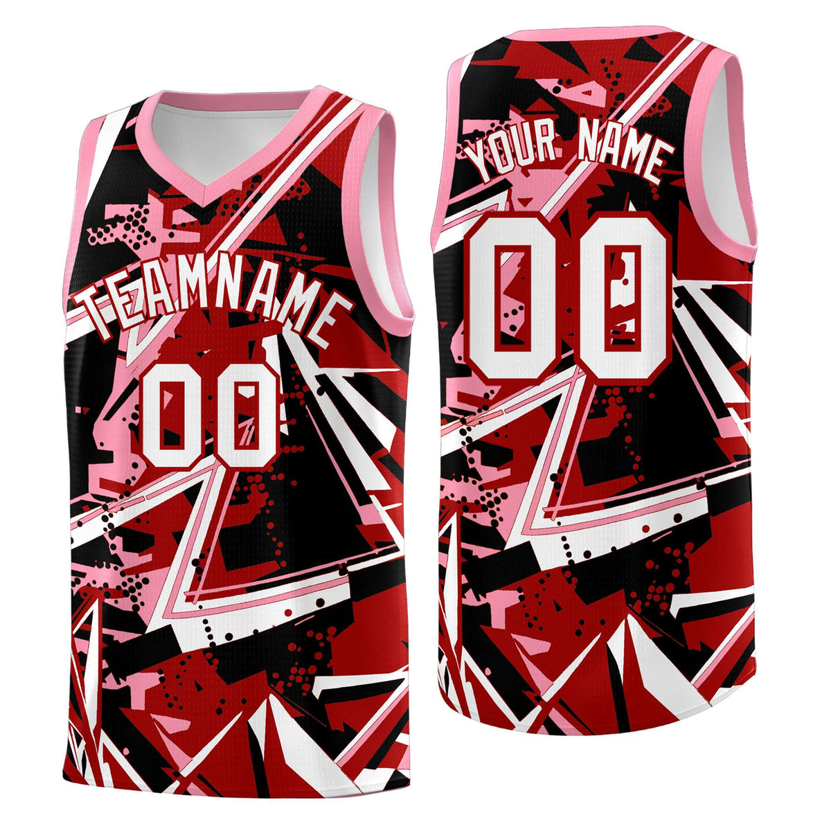Custom Youth Basketball Jerseys Red Light Pink Abstract Graffiti Personalized Street Style Uniform