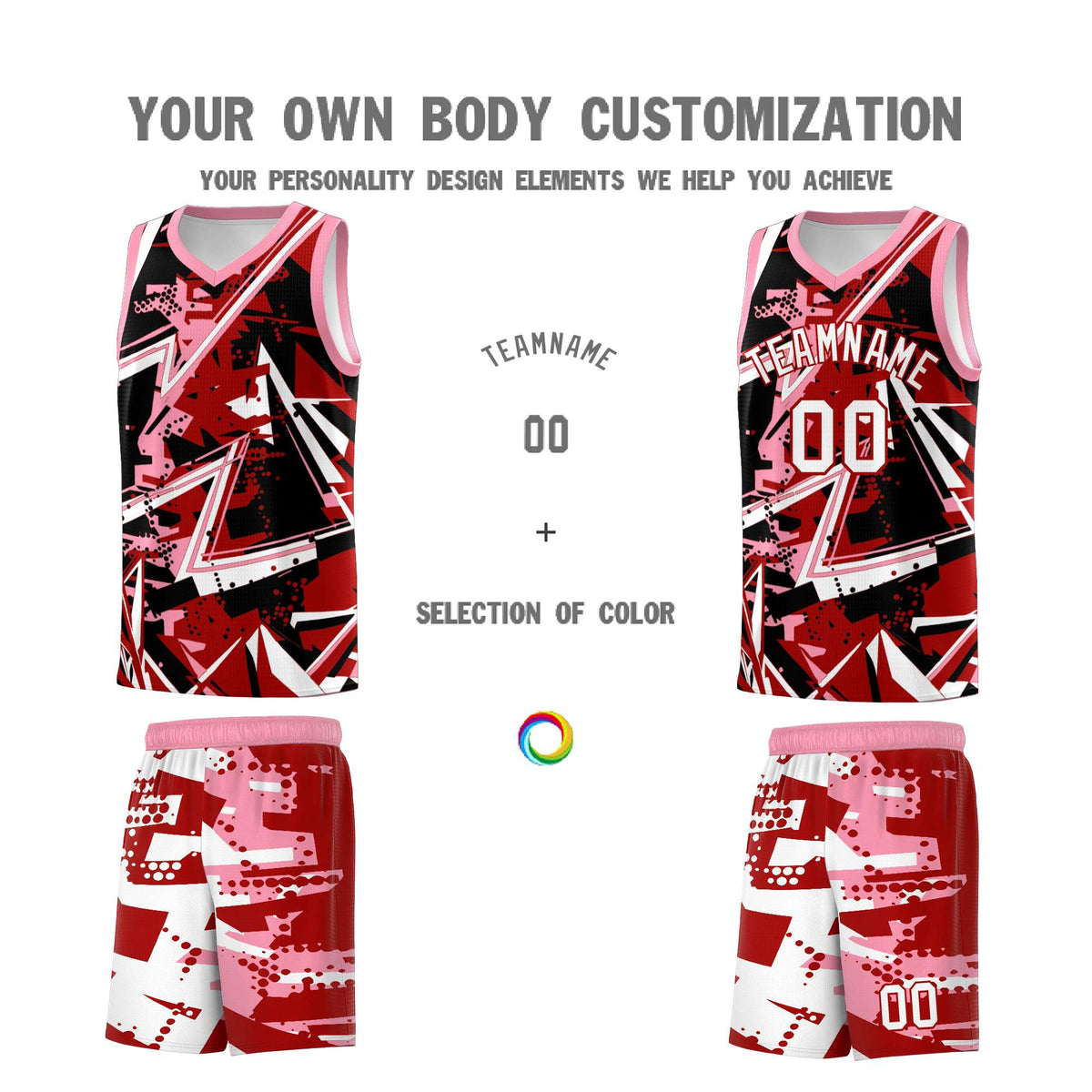Custom Youth Basketball Jerseys Red Light Pink Abstract Graffiti Personalized Street Style Uniform