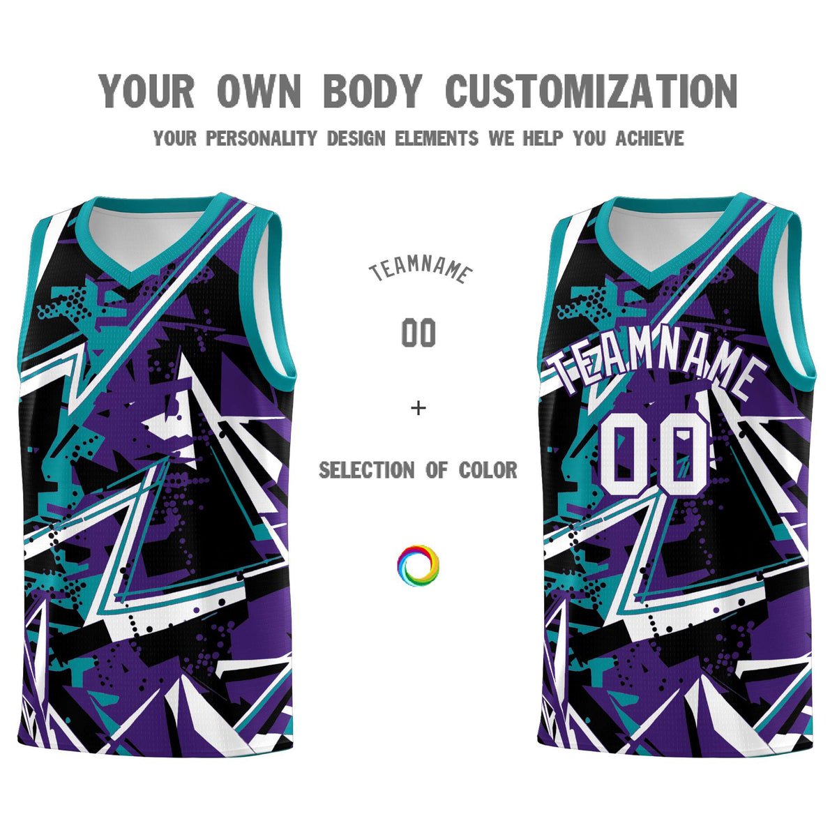 Custom Youth Basketball Jerseys Purple Teal Abstract Graffiti Urban Style Personalized Uniform