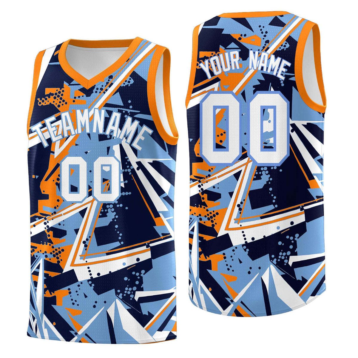 Custom Youth Basketball Jerseys Powder Blue Orange Abstract Graffiti Personalized Team Name &amp; Number