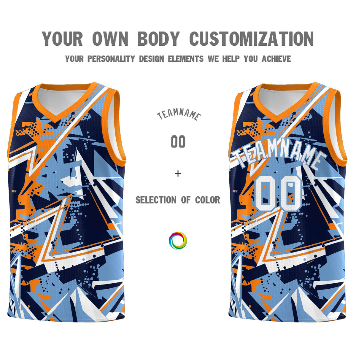 Custom Youth Basketball Jerseys Powder Blue Orange Abstract Graffiti Personalized Team Name &amp; Number