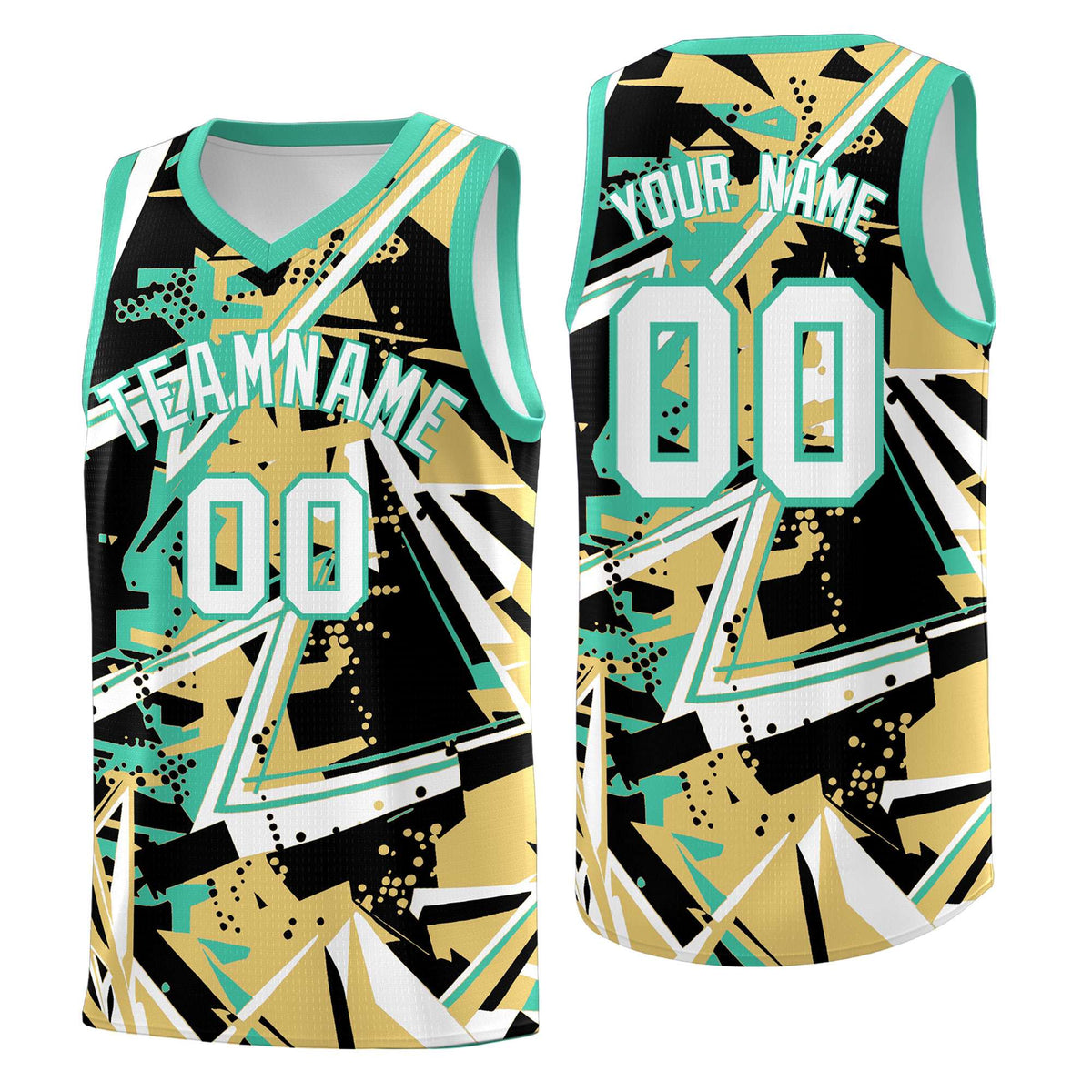 Custom Youth Basketball Jerseys Old Gold Bright Green Abstract Graffiti Personalized Street Style Uniform