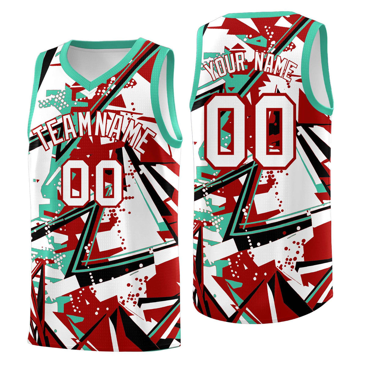 Custom Youth Basketball Jerseys Red Bright Green Abstract Graffiti Personalized Team Name & Number
