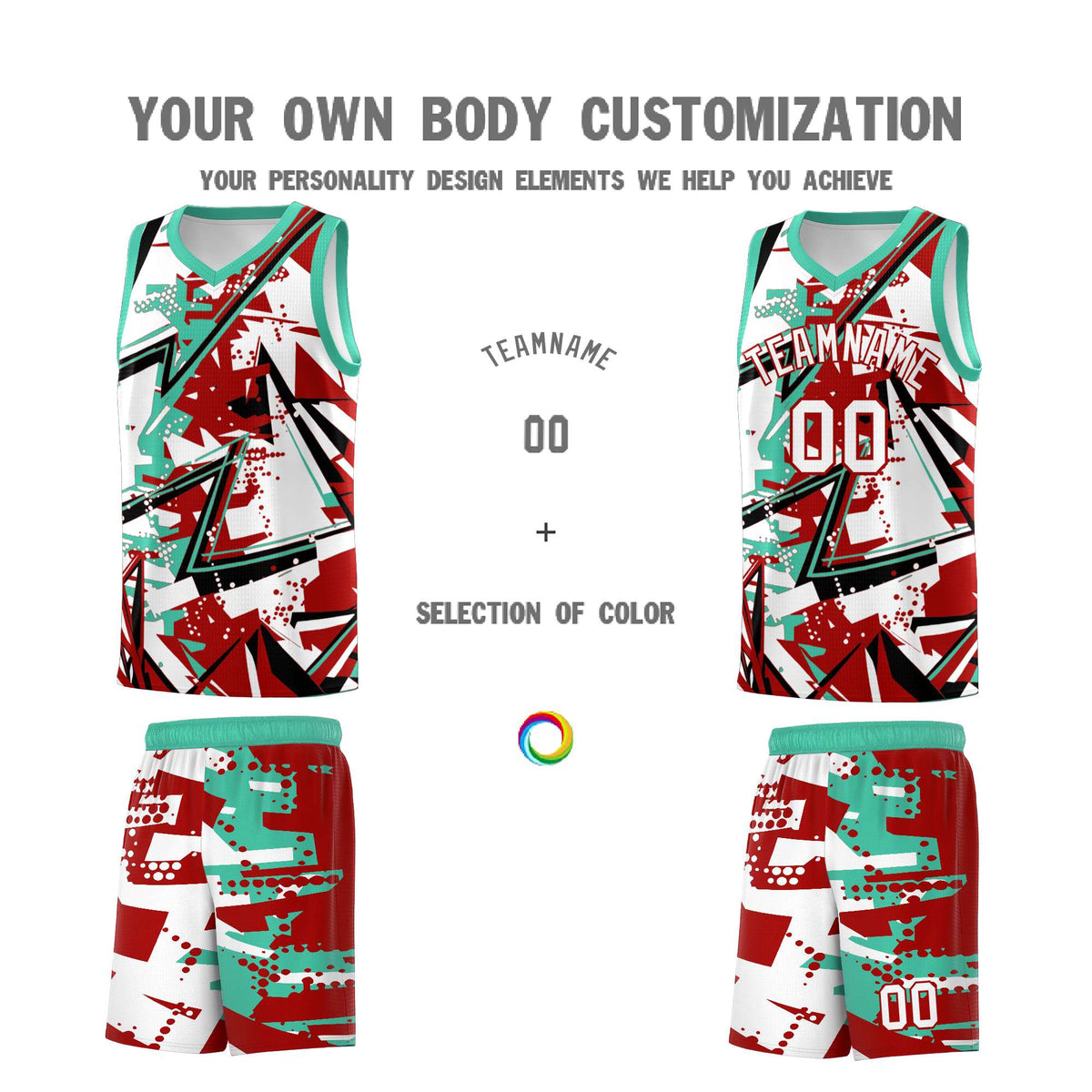 Custom Youth Basketball Jerseys Red Bright Green Abstract Graffiti Personalized Team Name & Number
