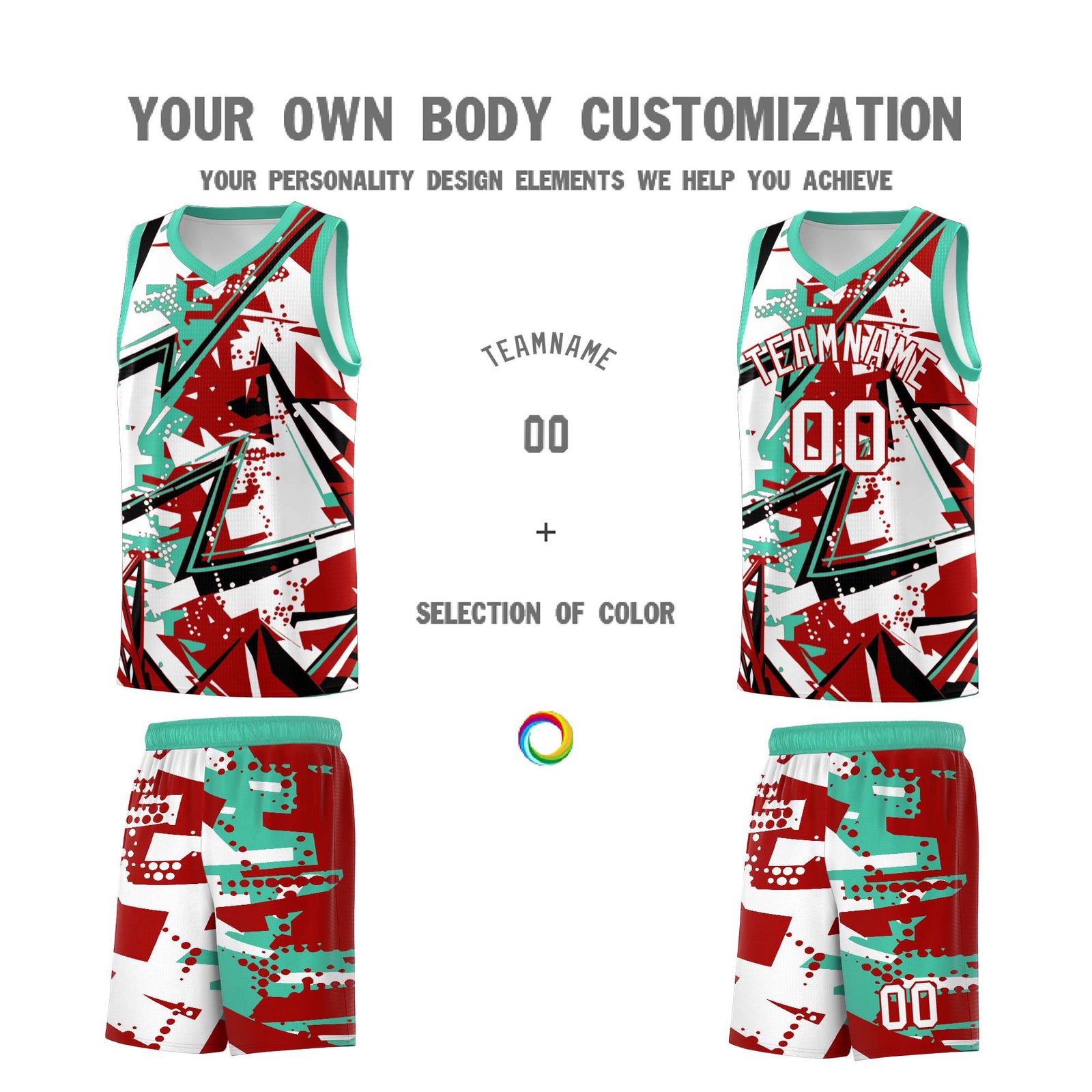 Custom Youth Basketball Jerseys Red Bright Green Abstract Graffiti Personalized Team Name & Number