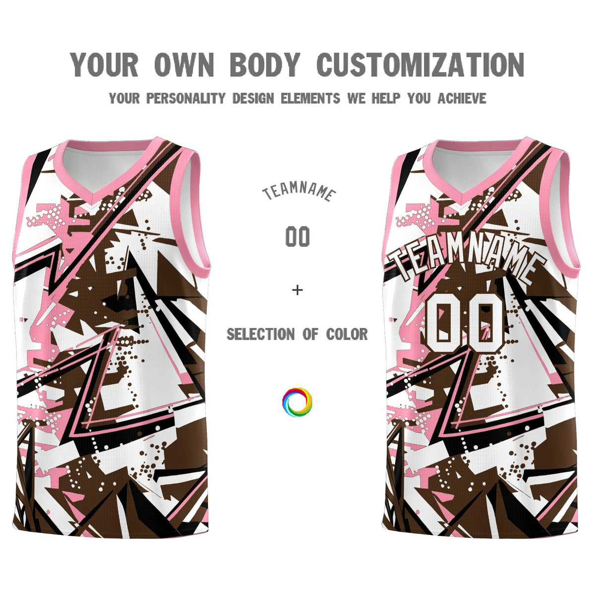 Custom Youth Basketball Jerseys Brown Light Pink Abstract Graffiti Urban Style Personalized Uniform