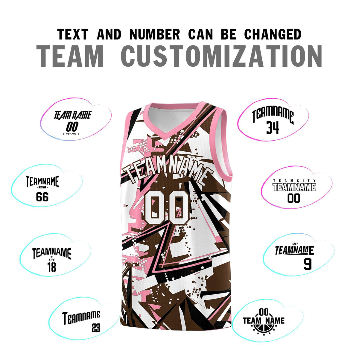 Custom Youth Basketball Jerseys Brown Light Pink Abstract Graffiti Urban Style Personalized Uniform