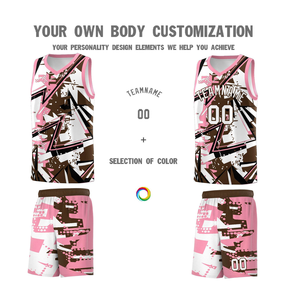 Custom Youth Basketball Jerseys Brown Light Pink Abstract Graffiti Urban Style Personalized Uniform