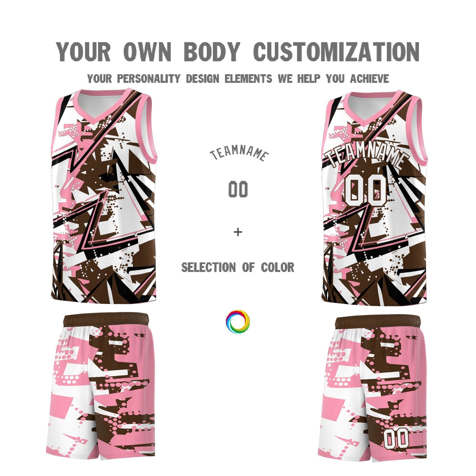 Custom Youth Basketball Jerseys Brown Light Pink Abstract Graffiti Urban Style Personalized Uniform