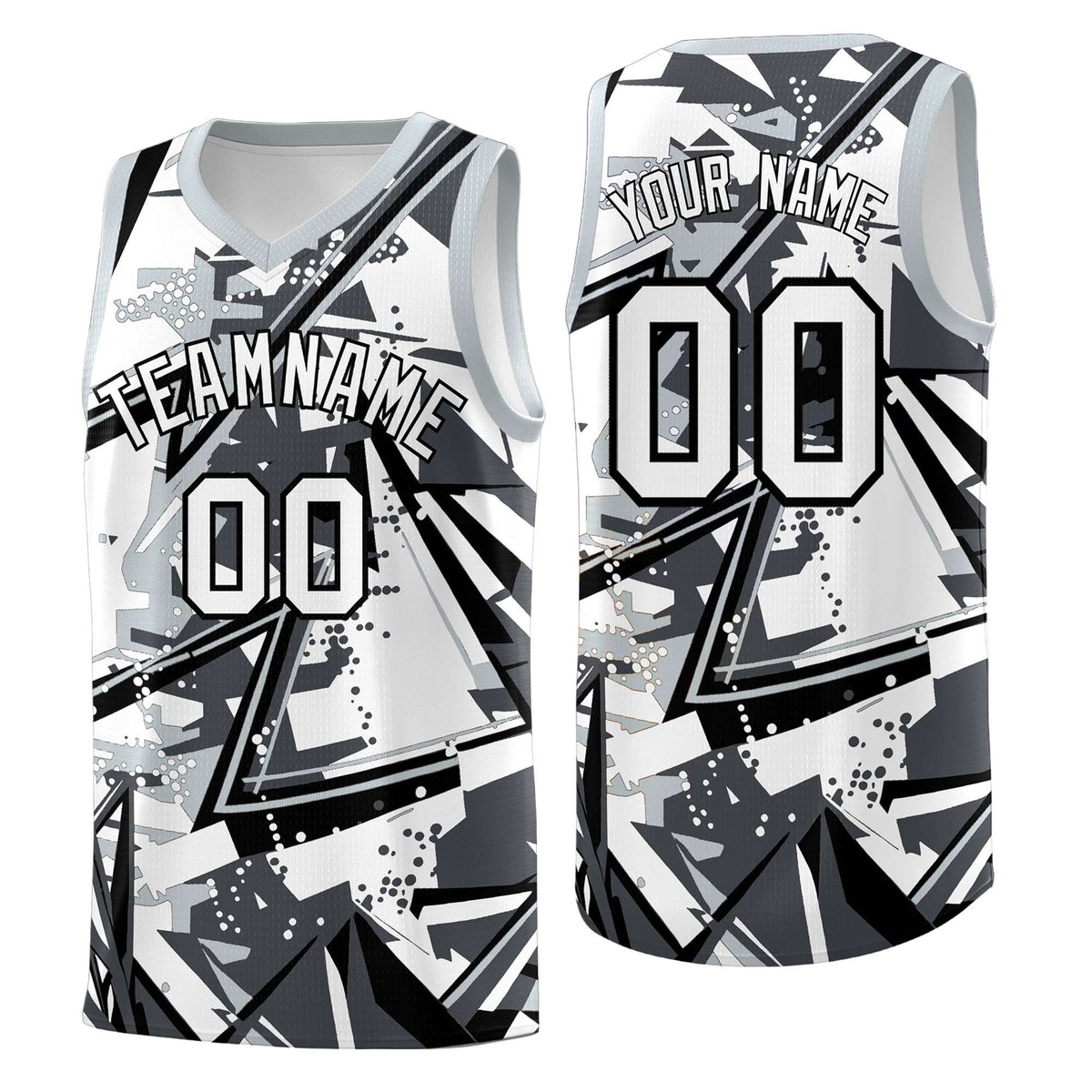 Custom Youth Basketball Jerseys Gray Silver Abstract Graffiti Personalized Team Name &amp; Number
