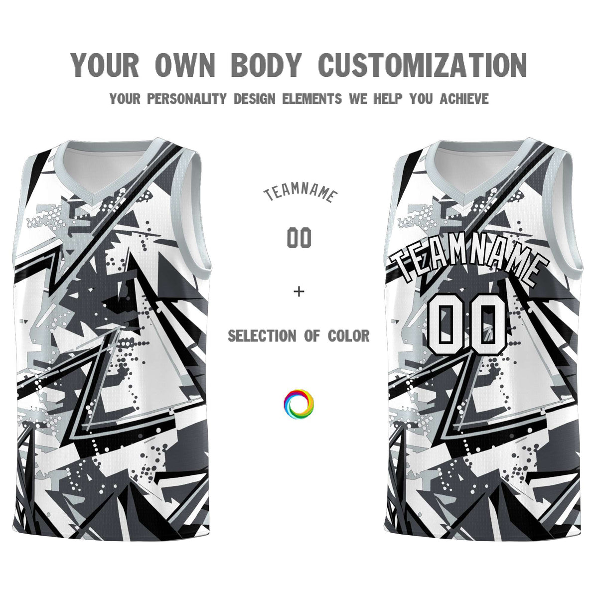 Custom Youth Basketball Jerseys Gray Silver Abstract Graffiti Personalized Team Name &amp; Number