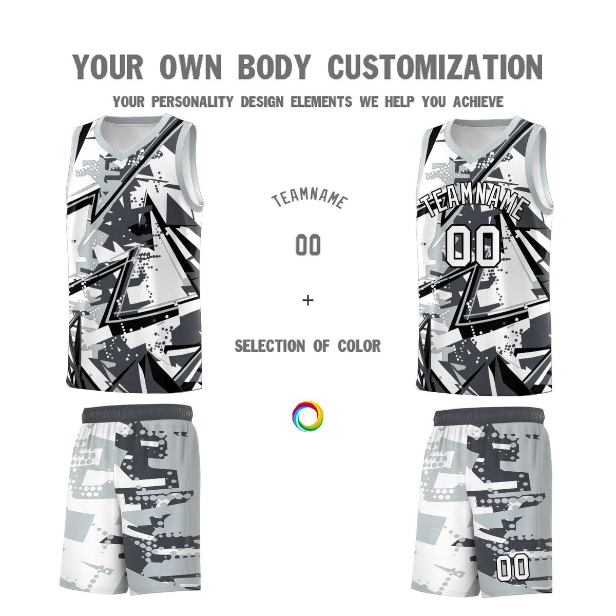 Custom Youth Basketball Jerseys Gray Silver Abstract Graffiti Personalized Team Name &amp; Number