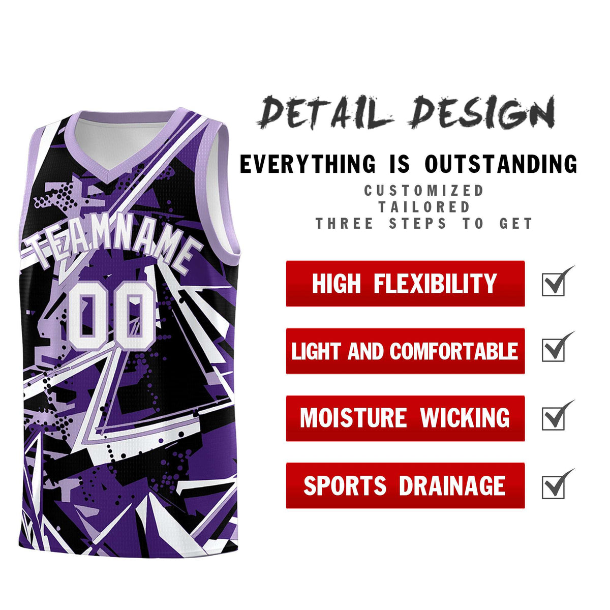 Custom Youth Basketball Jerseys Purple Light Purple Abstract Graffiti Urban Style Personalized Uniform