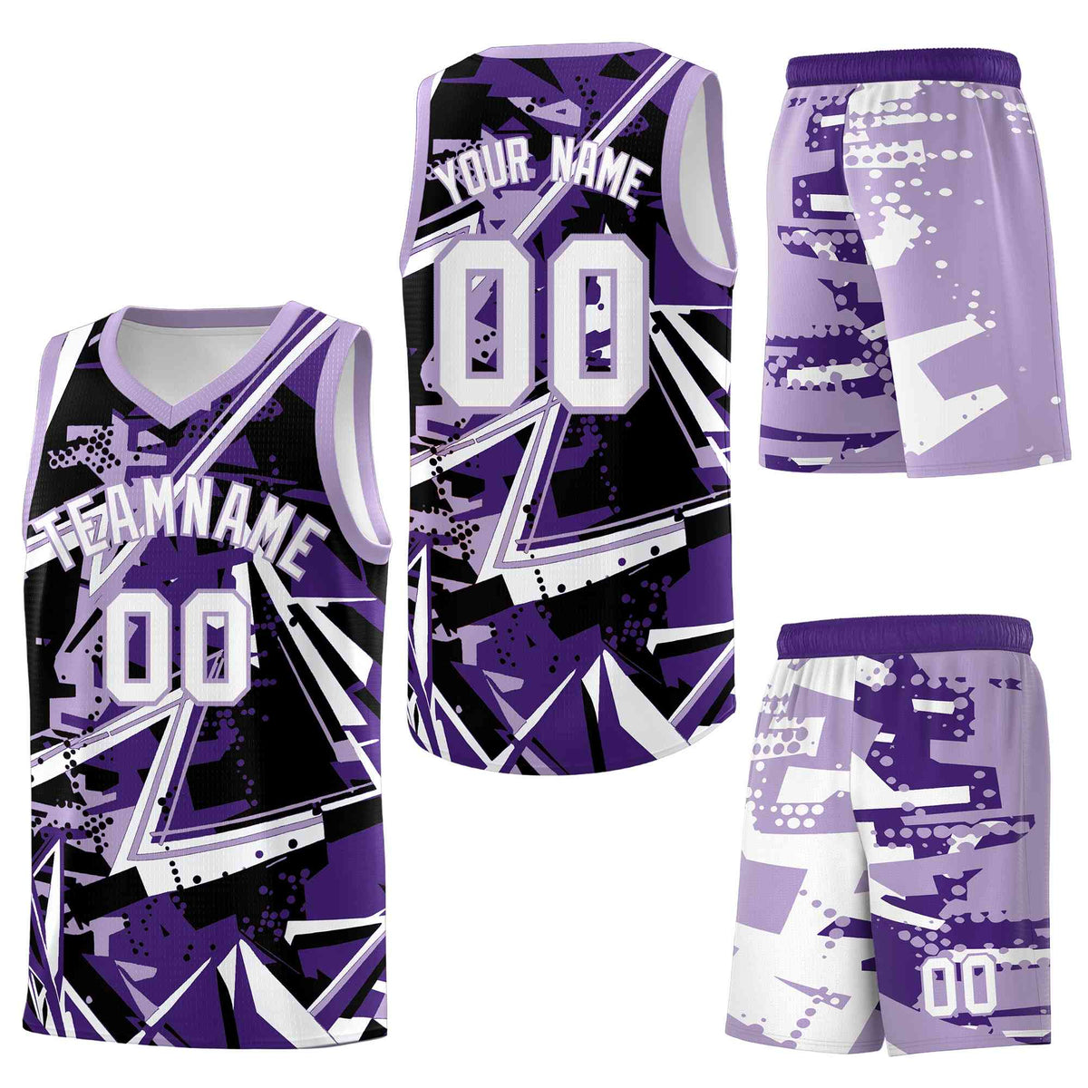 Custom Youth Basketball Jerseys Purple Light Purple Abstract Graffiti Urban Style Personalized Uniform