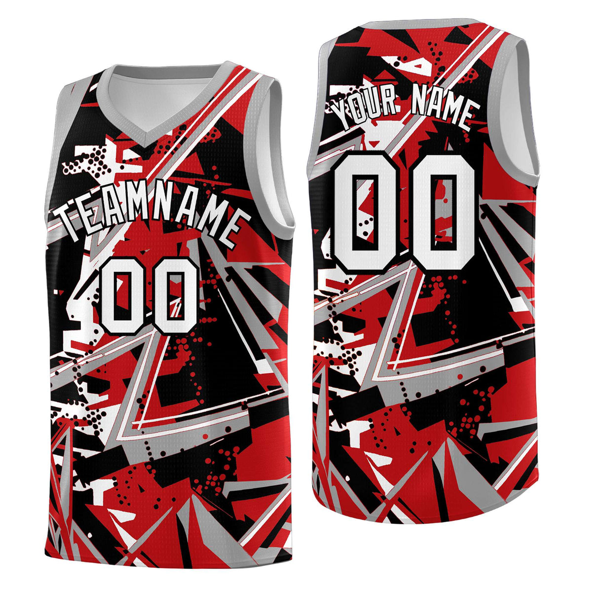 Custom Youth Basketball Jerseys Red Gray Abstract Graffiti Personalized Team Name &amp; Number
