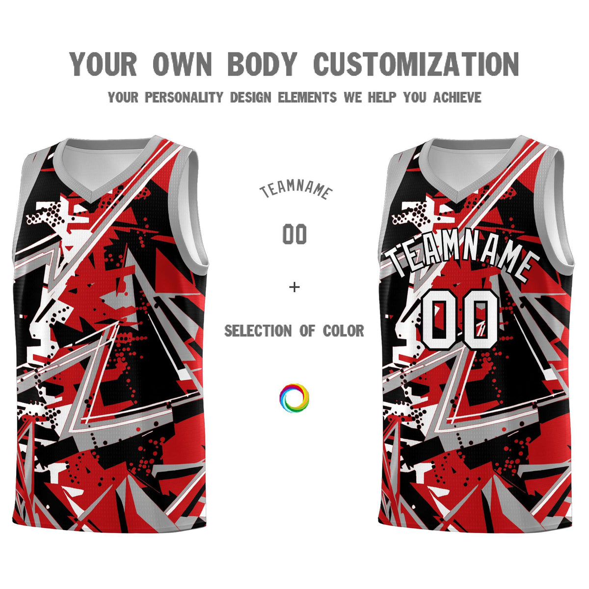Custom Youth Basketball Jerseys Red Gray Abstract Graffiti Personalized Team Name &amp; Number