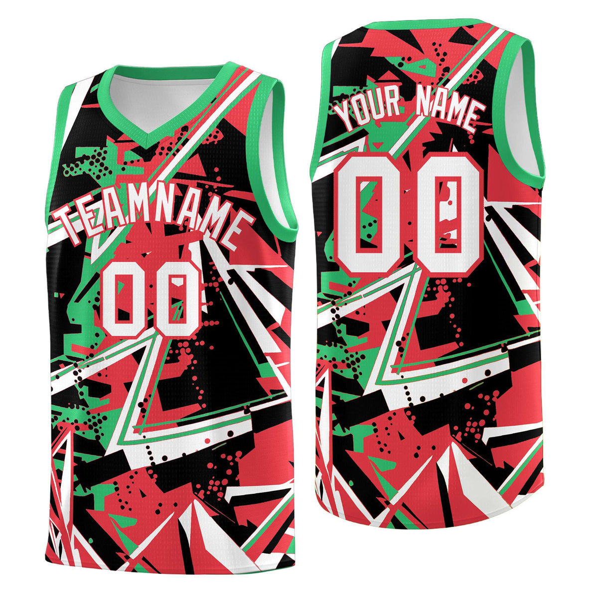 Custom Youth Basketball Jerseys Light Red Green Abstract Graffiti Urban Style Personalized Uniform