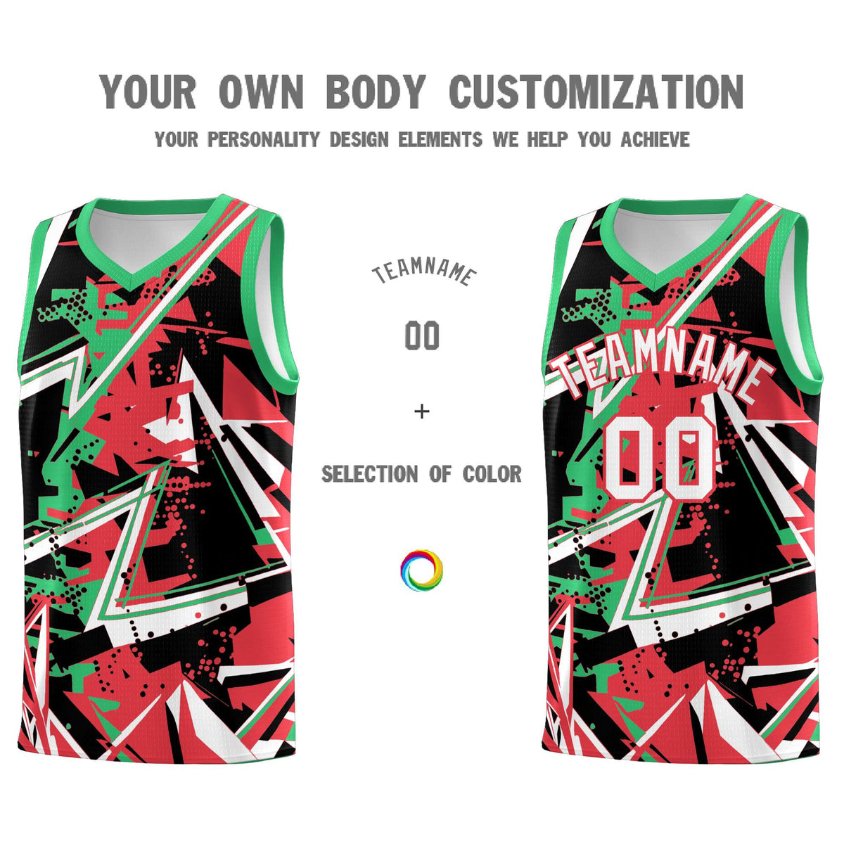 Custom Youth Basketball Jerseys Light Red Green Abstract Graffiti Urban Style Personalized Uniform