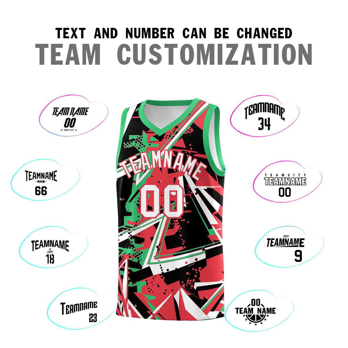 Custom Youth Basketball Jerseys Light Red Green Abstract Graffiti Urban Style Personalized Uniform