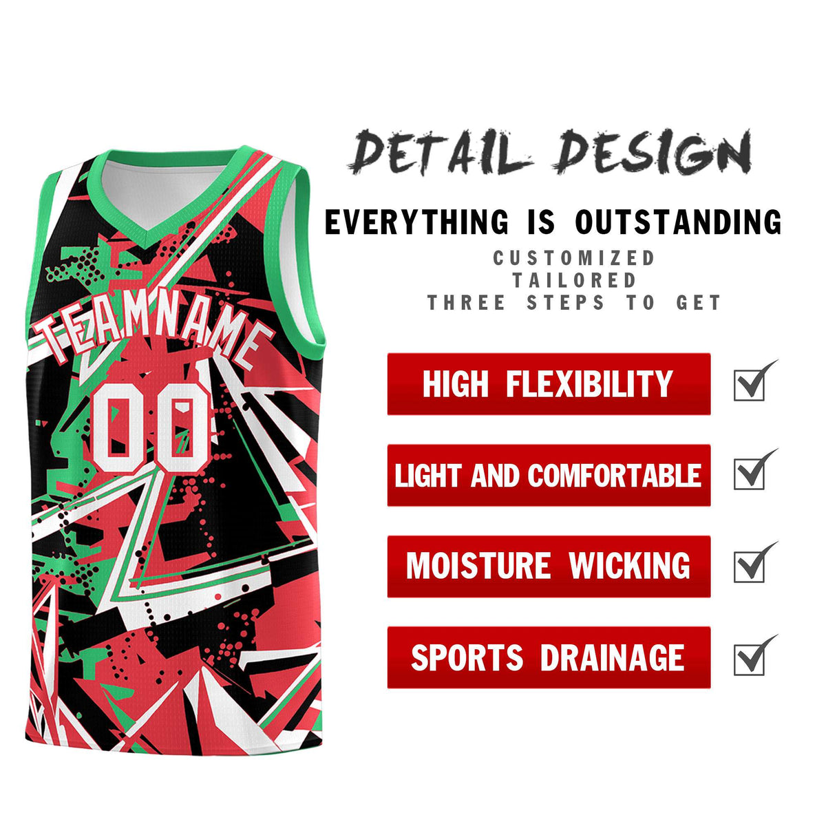 Custom Youth Basketball Jerseys Light Red Green Abstract Graffiti Urban Style Personalized Uniform