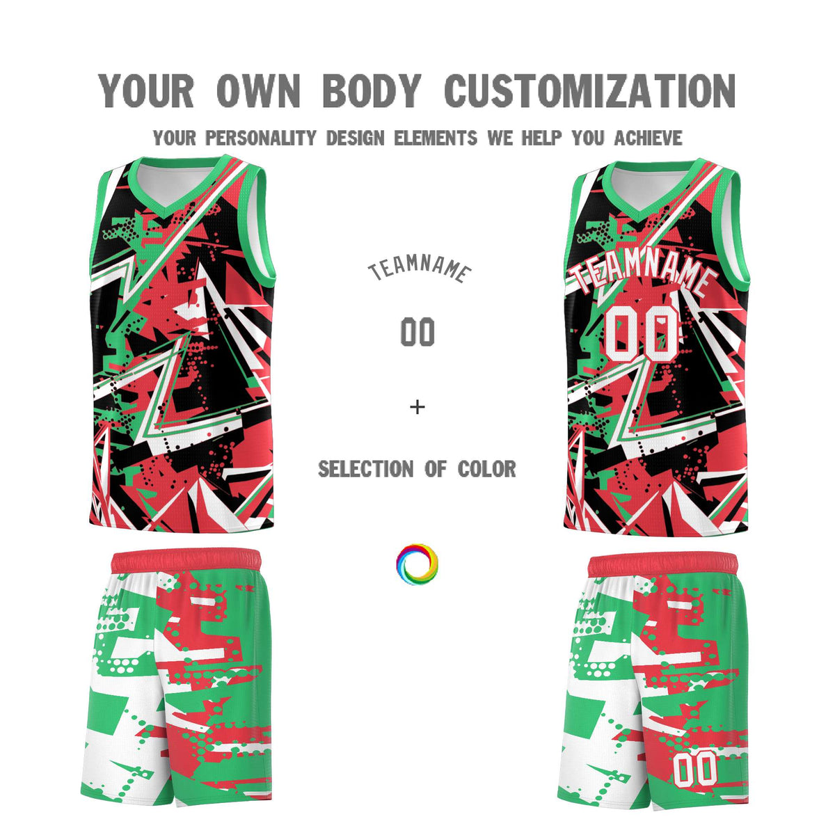 Custom Youth Basketball Jerseys Light Red Green Abstract Graffiti Urban Style Personalized Uniform