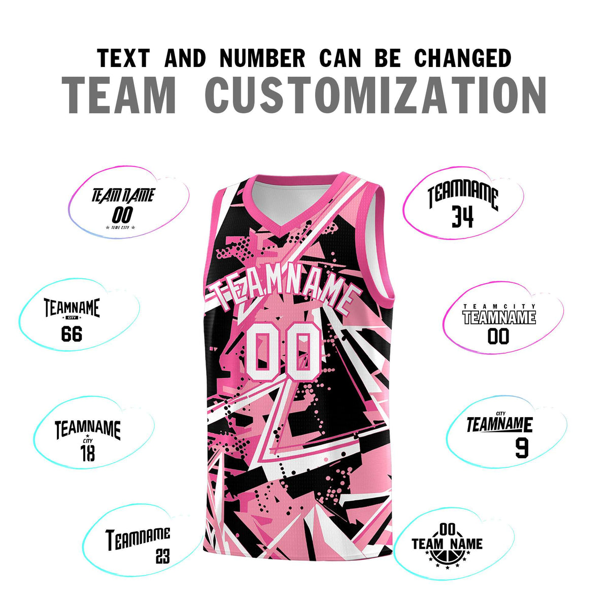 Custom Youth Basketball Jerseys Light Pink Rose Red Abstract Graffiti Personalized Team Name &amp; Number