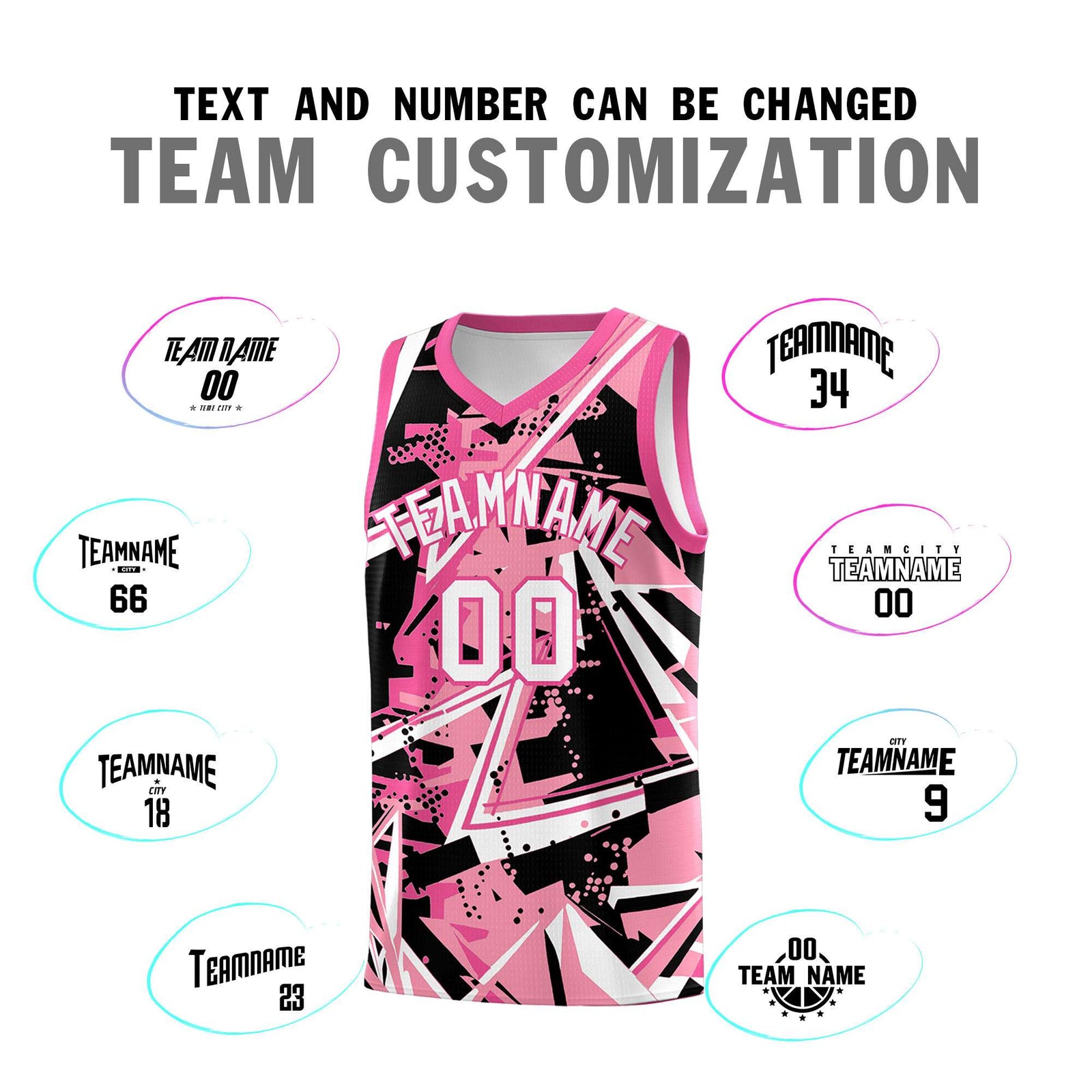 Custom Youth Basketball Jerseys Light Pink Rose Red Abstract Graffiti Personalized Team Name & Number