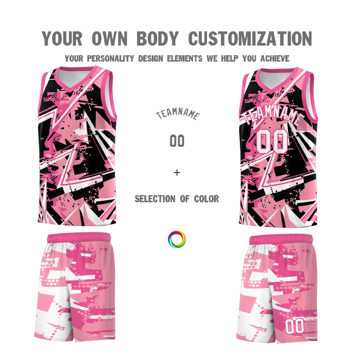 Custom Youth Basketball Jerseys Light Pink Rose Red Abstract Graffiti Personalized Team Name &amp; Number