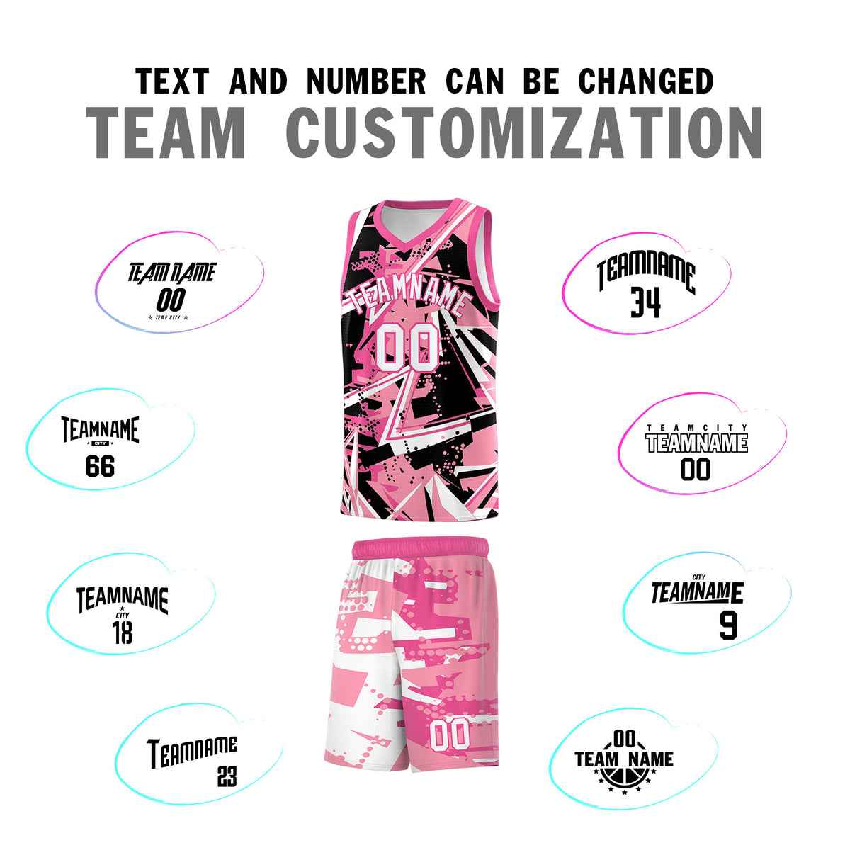 Custom Youth Basketball Jerseys Light Pink Rose Red Abstract Graffiti Personalized Team Name &amp; Number