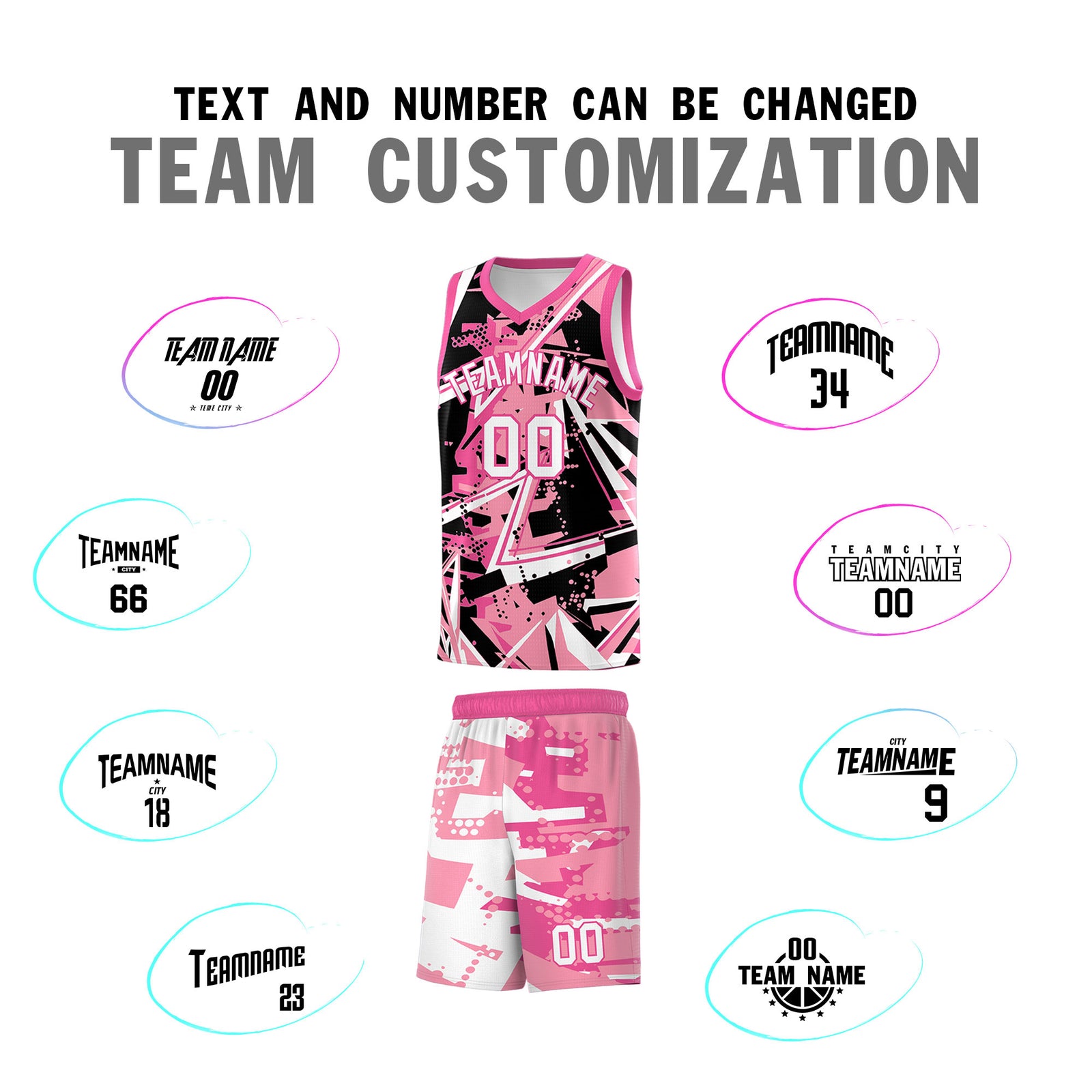 Custom Youth Basketball Jerseys Light Pink Rose Red Abstract Graffiti Personalized Team Name & Number