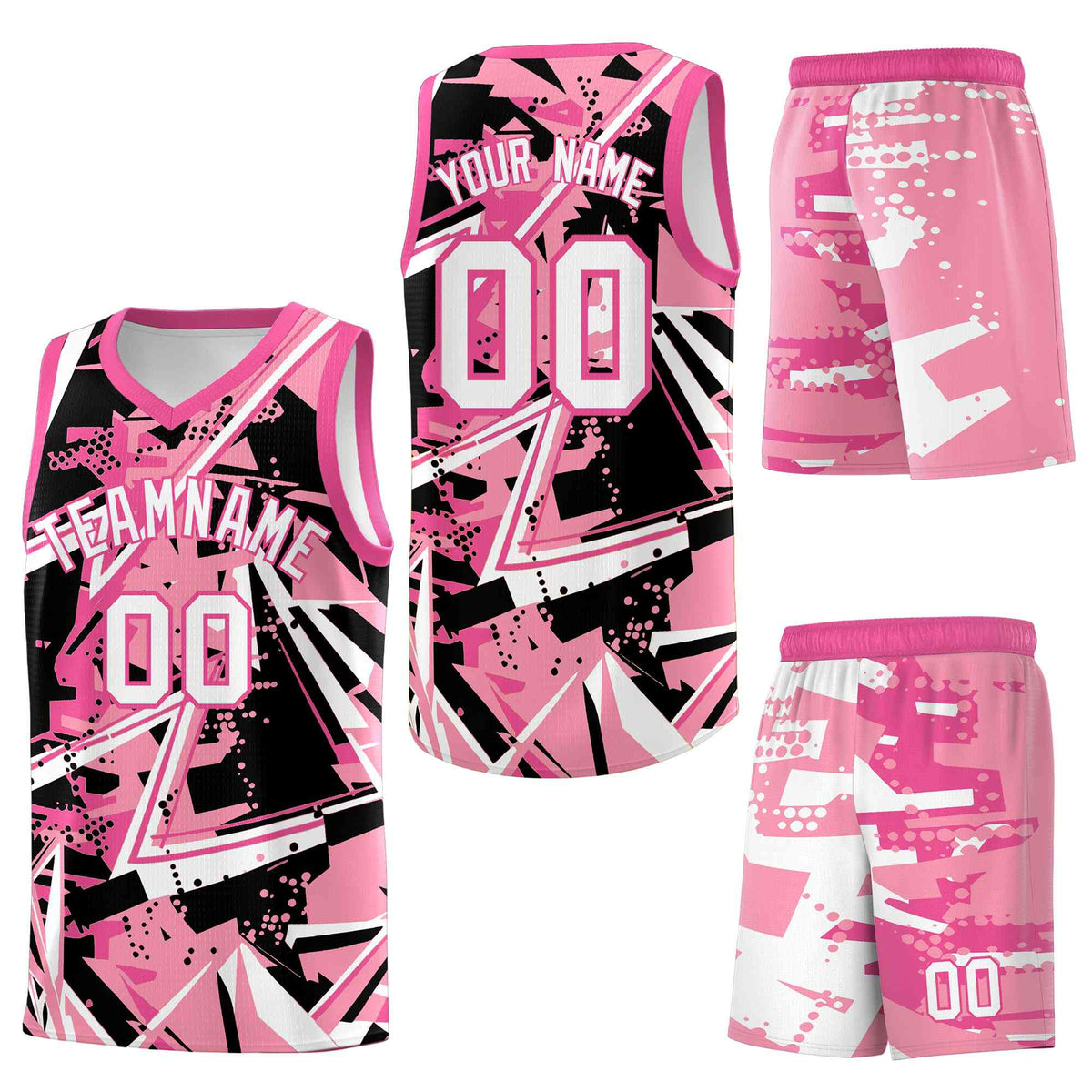 Custom Youth Basketball Jerseys Light Pink Rose Red Abstract Graffiti Personalized Team Name &amp; Number